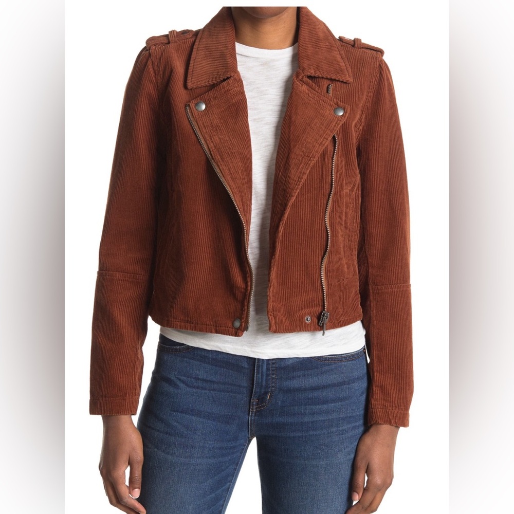 BLANK NYC Women’s Corduroy Moto Brown Edgy‎ Jacket 100% Cotton Size Small